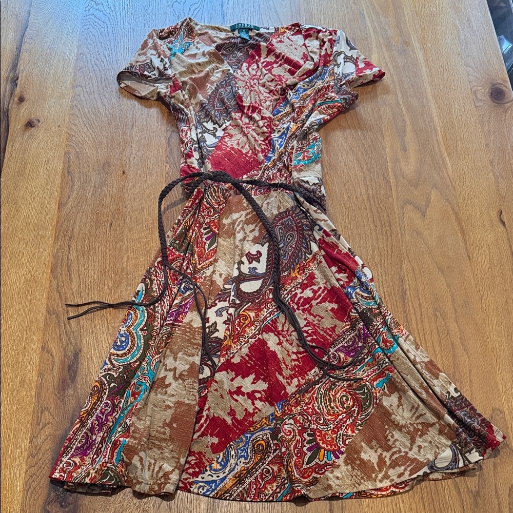 Vintage Ralph Lauren Paisley Print Wrap Dress M